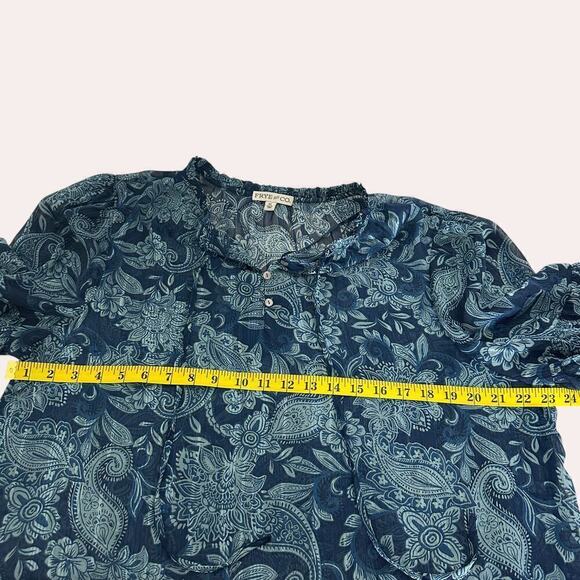 Frye and Co Floral Print Ruffle Sheer Metallic Thread Boho Pheasant Blouse (XL) - Picture 9 of 11